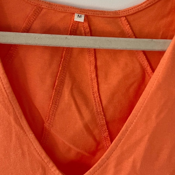 Orange Summer Sleeveless Mini Dress Casual Loose V Neck Sundress with Pockets - Picture 4 of 6